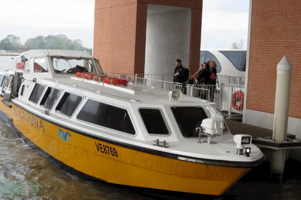 Image of Alilaguna water taxi at the Marco Polo airport dock