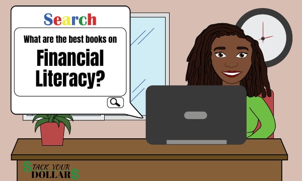 Cartoon image of internet search for the best books on financial literacy