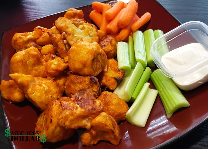 Buffalo cauliflower wings with carrots, celery and ranch