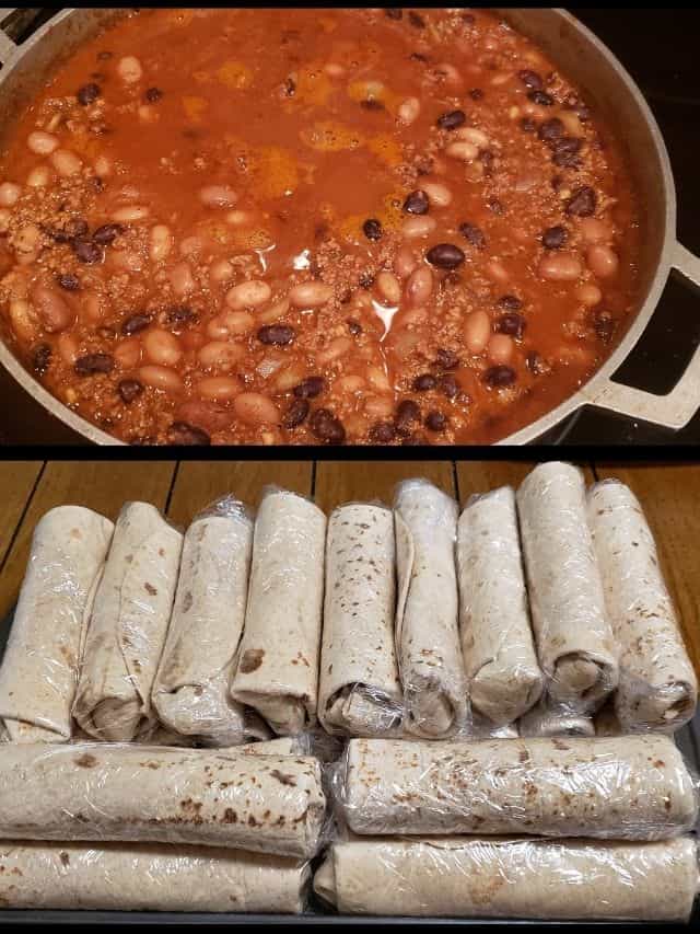 Frozen burrito filling and wrapped