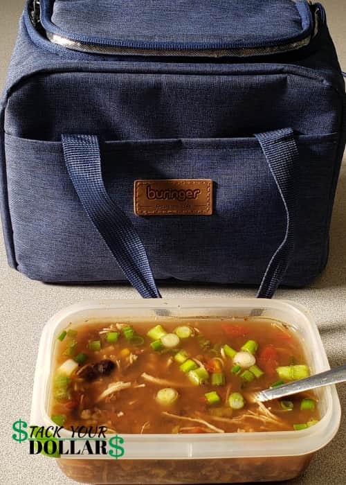 Chicken tortilla soup and lunch bag