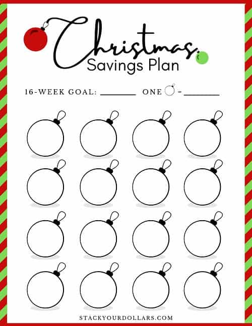 16 Week Christmas Savings Plan with ornament balls