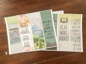 Homemade bookmarks with quotes