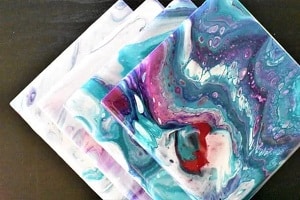 Marbled coasters with acrylic paint