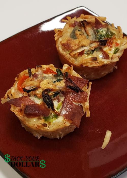 Egg cup with turkey bacon and veggies