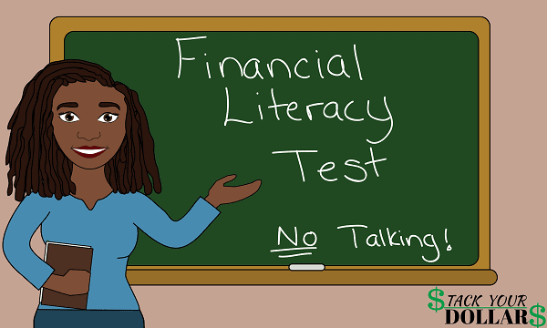 Financial literacy test chalkboard image