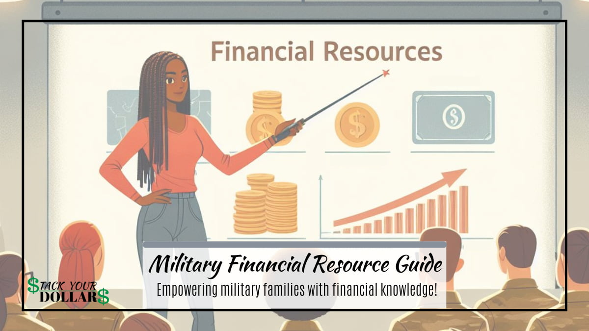 A female teacher pointing at a lesson about financial resources with military students