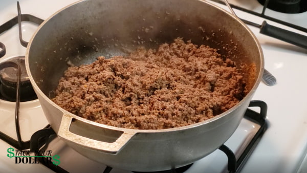 Ground beef cooked with fat drained off