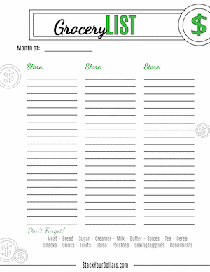 Printable Blank Grocery List For Multiple Stores