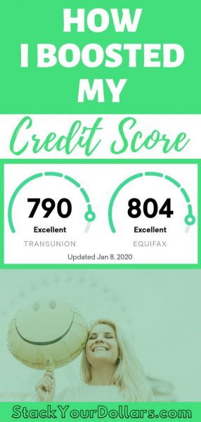 Credit Scores and text, "How I boosted my credit score" with happy woman and smiley-face balloon