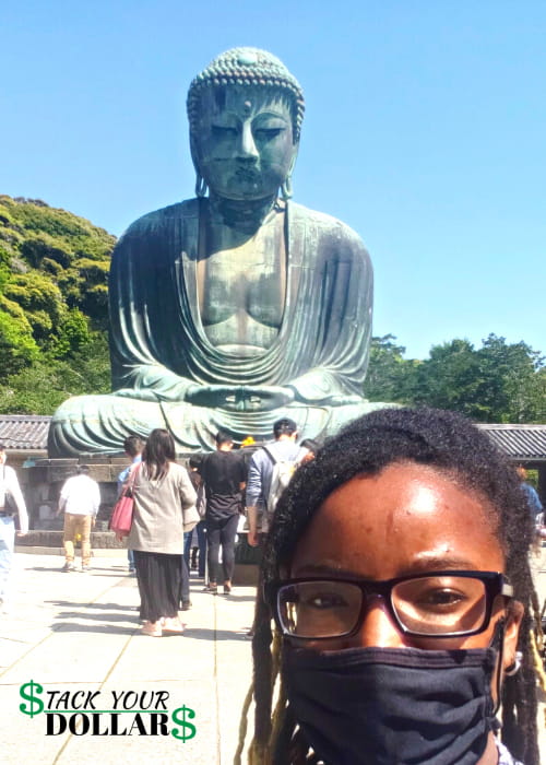 Author selfie in front of Kamakura Buddha