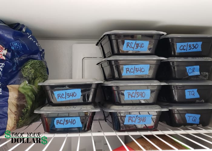 Inside a freezer with meal prepped red curry