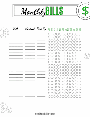 Free Printable Monthly Bill Tracker