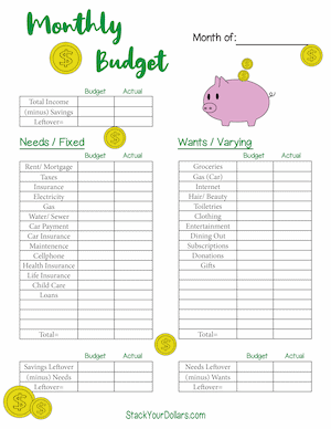 Cute Printable Monthly Budget