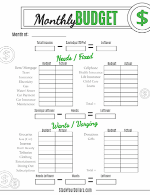 Monthly Budget Printable