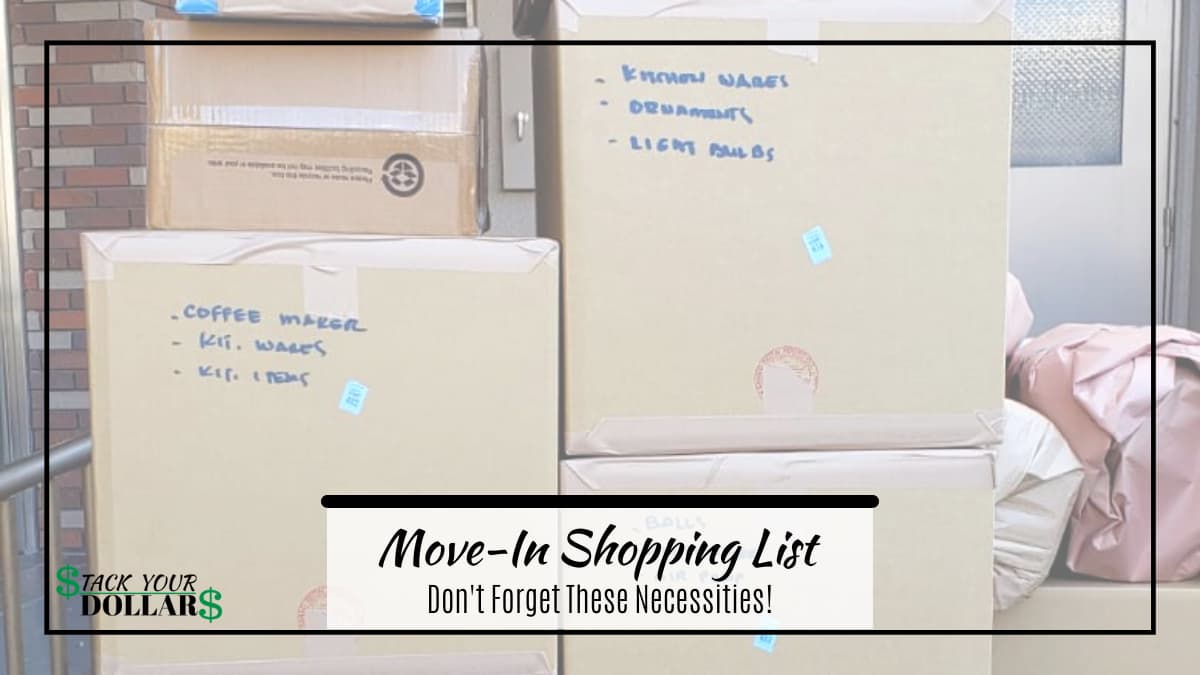Move-In Shopping list title over packed boxes image
