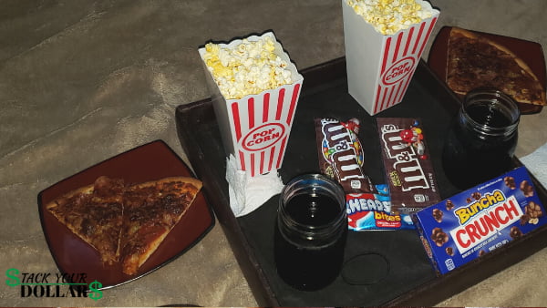 Movie date night snacks setup