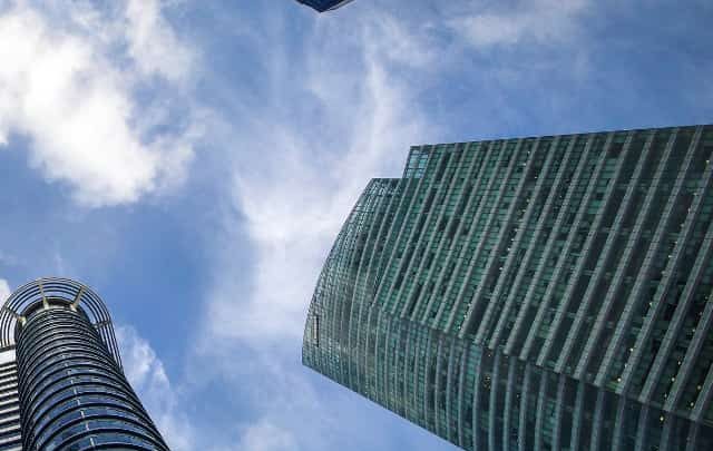 Tall buildings against the blue sky