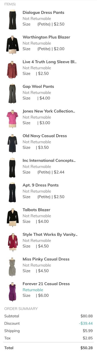 List of affordable clothing bought on a budget at thredup