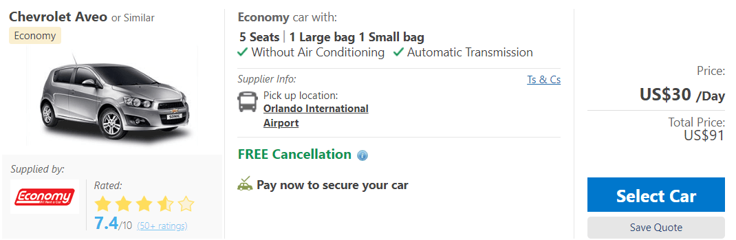 Economy has the cheapest car rental prices on Booking