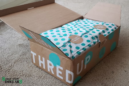 thredUP box of designer clothes for cheap